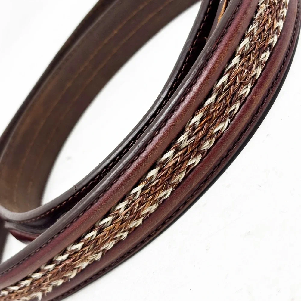 1997 Tony Lama Horsehair Braided Western Leather Ranger Belt Size 40 Silver Tone